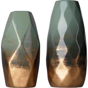 Gold and Green Modern Ceramic Vase, Home Décor Accents, Flower Vases
